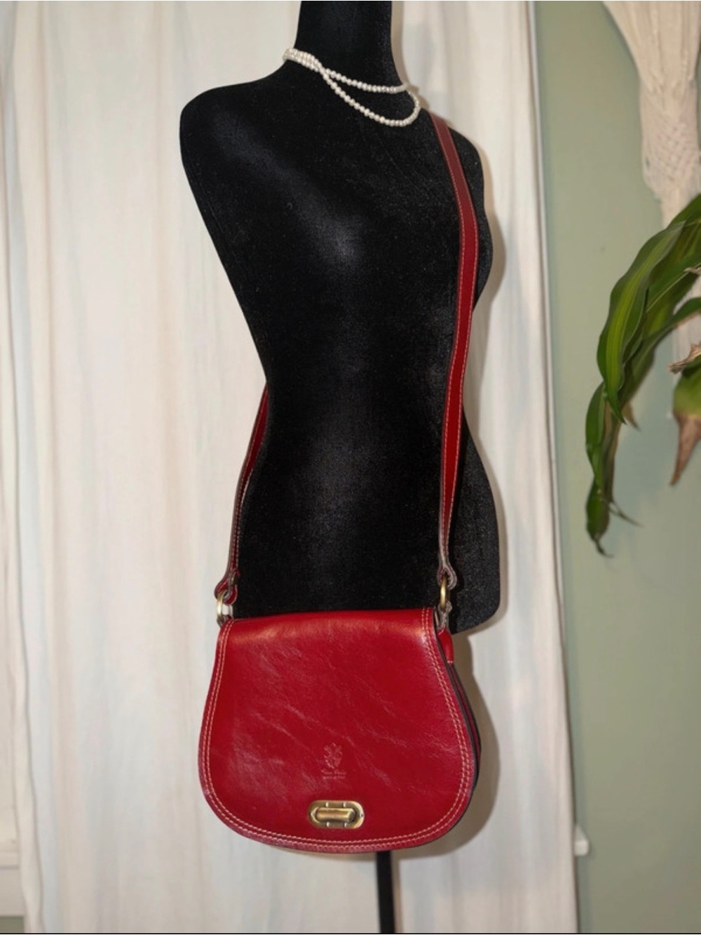 Vera Pelle Italian Leather Crossbody Bag Made in Italy Red Never Used